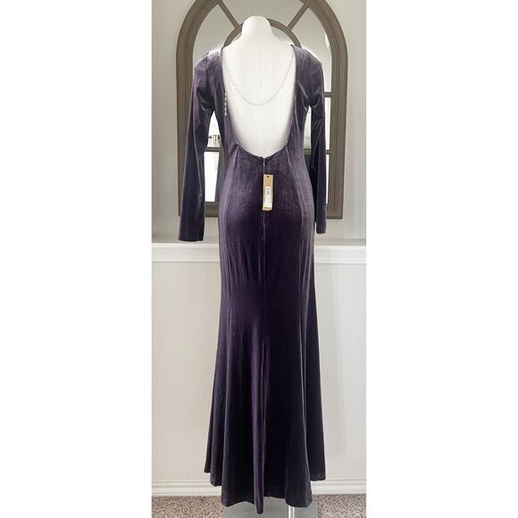Donna Karan NY Jewel Low Back Velvet Gown in Purple, NWT, Size 10 - Picture 6 of 12